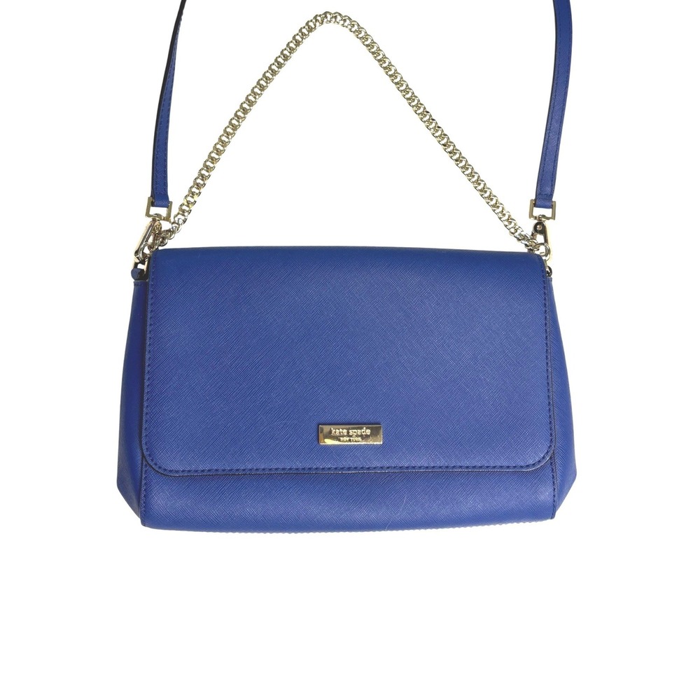 Kate Spade Crossbody Bag Blue Womens Small Saffiano Leather Chain Strap Cobalt